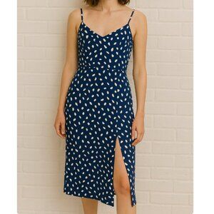 Reformation Moray Side Slit V Neck Strappy Midi Blue Crimini Dress Size 2